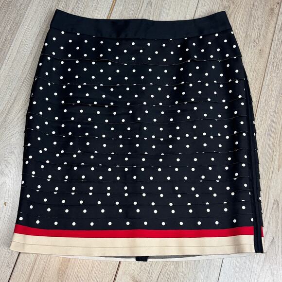 White House Black Market WHBM Ploka Dot Pencil Skirt Tiered Ruffle Women 10 - Picture 1 of 8